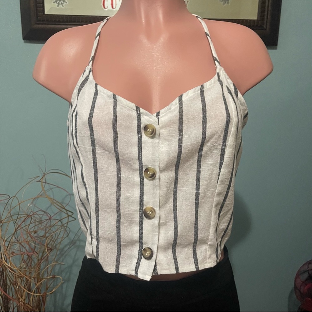 White with Black stripes Crop Top Strapless Size XL.